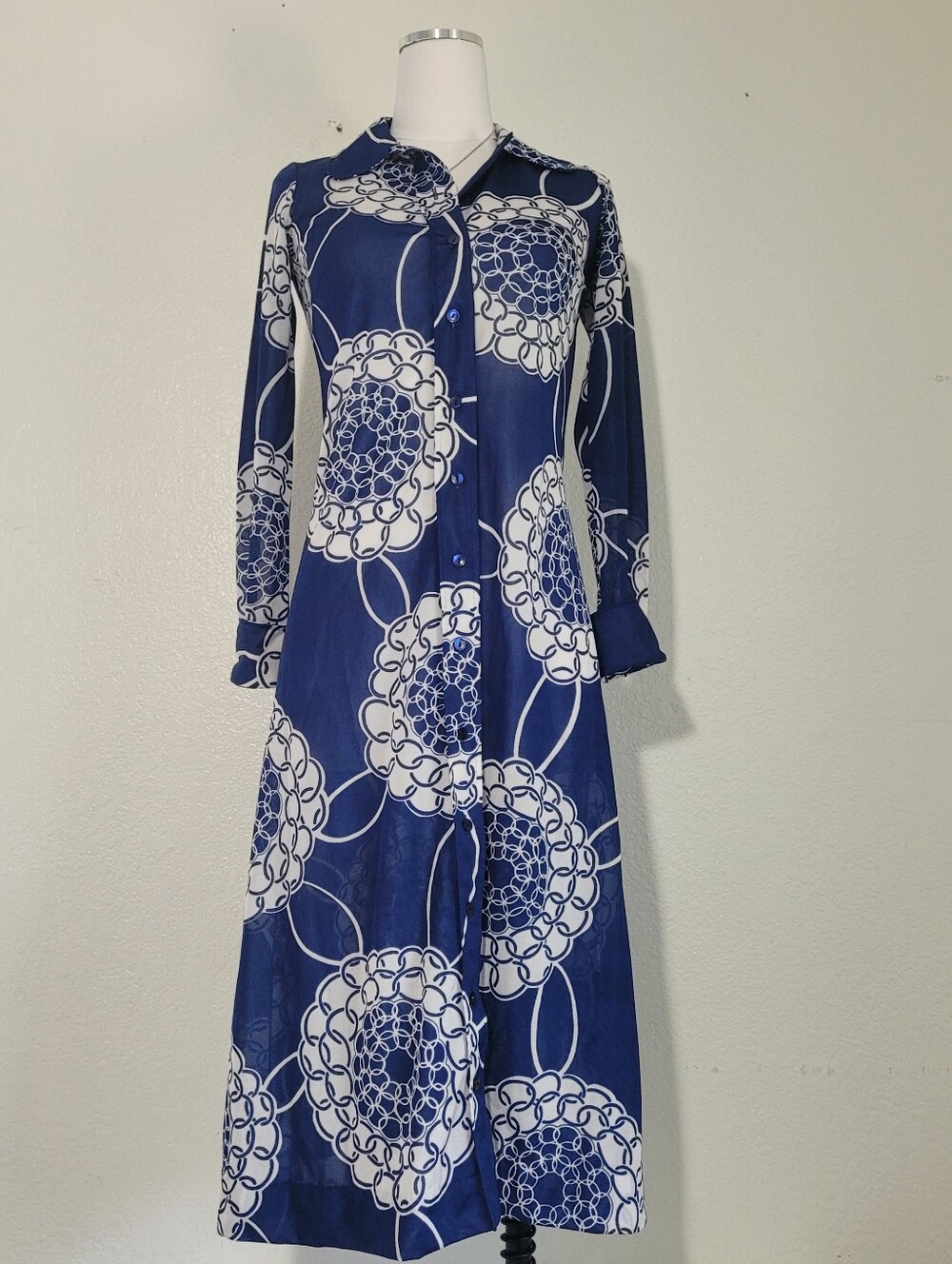 Vinyage RARE Diane Von Furstenberg  Blue/ White Abstract Geometric Print  Dress 